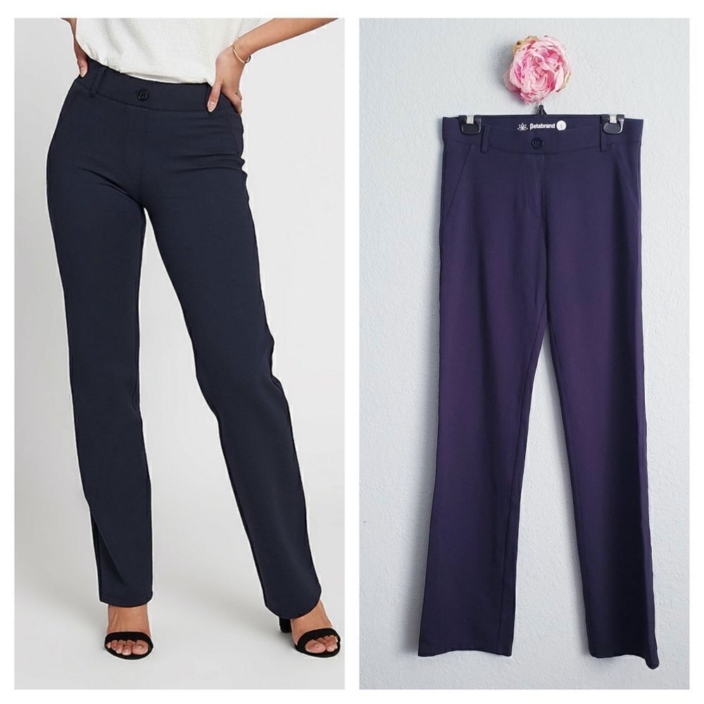 Betabrand Classic Dress Pant Yoga Straight Pant in Navy